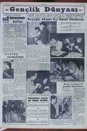    13 Kasım 1954 AKŞAM Sahife p Gençlik Dünyası— Üniversiteye yeni giren bir öğ renci'nin gözüyle: üniversitenin Üciversi! de