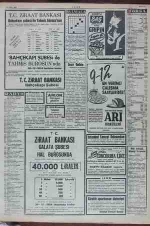  : , gıhim 7 lorsasının 15/12/1954 tinileri 16 Aralık 1954 T.C. ZIRAAT BANKASI Bahçekapı şubesi ile Tahmis bürosu'nun Liralık