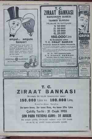    26 Aralık 1954 AKŞAM a muayyen İ T C | zamanlardaki $ se . . sancılara karşığ | 4 YE BAHÇEKAFI ŞUBESİ iLE TAHMiS BUROSU...