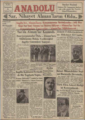 Anadolu Gazetesi 16 Ocak 1935 kapağı