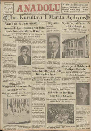 Anadolu Gazetesi 7 Şubat 1935 kapağı