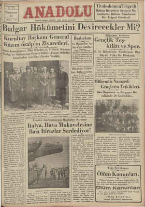 Anadolu Gazetesi 11 Şubat 1935 kapağı