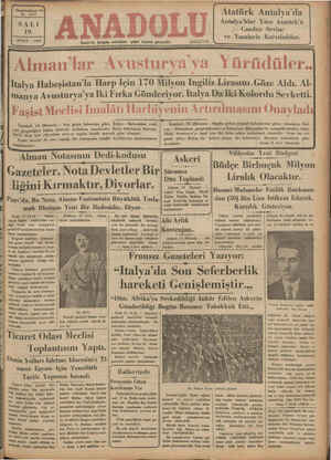 Anadolu Gazetesi 19 Şubat 1935 kapağı