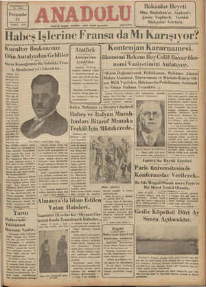 Anadolu Gazetesi 21 Şubat 1935 kapağı