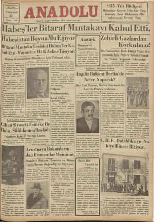 Anadolu Gazetesi 25 Şubat 1935 kapağı