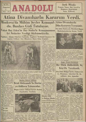 Anadolu Gazetesi 1 Nisan 1935 kapağı