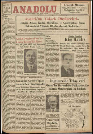 Anadolu Gazetesi 30 Nisan 1935 kapağı
