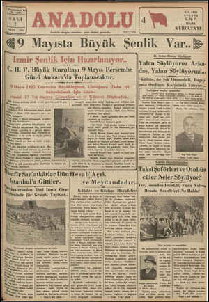  9. 5. 1935 ANKARA C. H. P. Büyük KURULTAYI İzmir'de bergün sabahları çıkar siyasal gazetedir. Telefon: 2716 CETETETETERALEZ