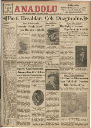 Anadolu Gazetesi 14 Mayıs 1935 kapağı
