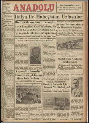 Anadolu Gazetesi 26 Mayıs 1935 kapağı