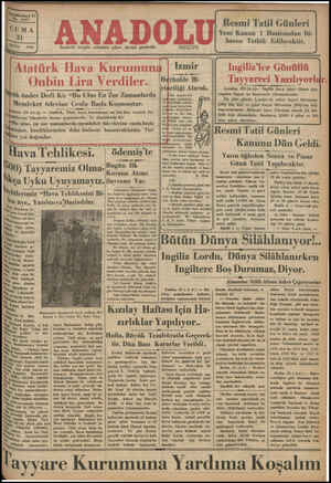 Anadolu Gazetesi 31 Mayıs 1935 kapağı