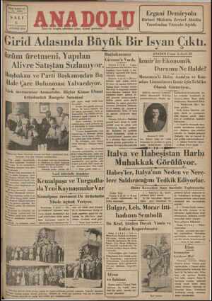  Yirmi beşinci yıl 6280 SALI 6 Bi rarani AĞUSTOS 1935 İzmir'de hergün sabahları çıkar, siyasal gazetedir. Telef on: 2776...