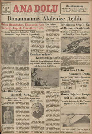 Anadolu Gazetesi 13 Ağustos 1935 kapağı