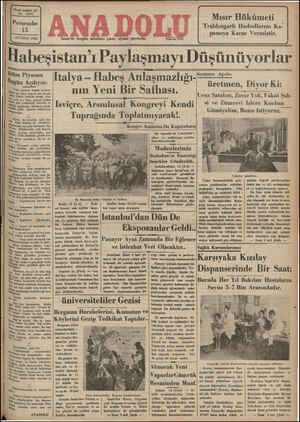 Anadolu Gazetesi 15 Ağustos 1935 kapağı