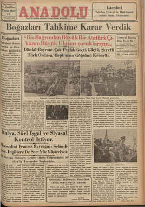 Anadolu Gazetesi 31 Ağustos 1935 kapağı