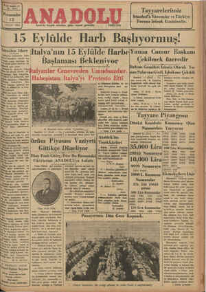 Anadolu Gazetesi 12 Eylül 1935 kapağı