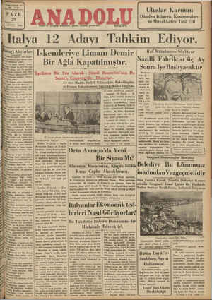 Anadolu Gazetesi 29 Eylül 1935 kapağı