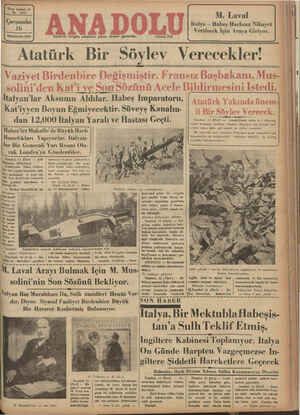 Anadolu Gazetesi 16 Ekim 1935 kapağı