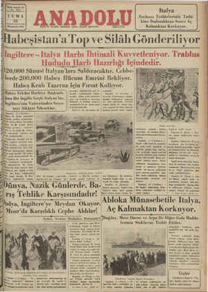  CUMA 18 Birinelteârin 1935 LA h S at at AM lstanbal, 17 ( Telefon ) — ı'ı!h-n- ile İtalya arasındak! pnlll glttikçe...