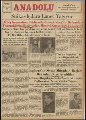  Yirmi beşinci yıl No. 6849 Çarşamba 23 Birincitetrin 1935 İzmir'dö hergün sabahları çıkar, siyasal gazetedir. Telefon: 2716