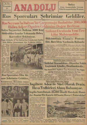 Anadolu Gazetesi 24 Ekim 1935 kapağı