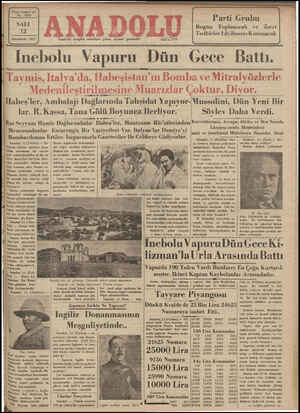 Anadolu Gazetesi 12 Kasım 1935 kapağı