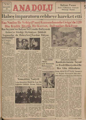 Anadolu Gazetesi 20 Kasım 1935 kapağı