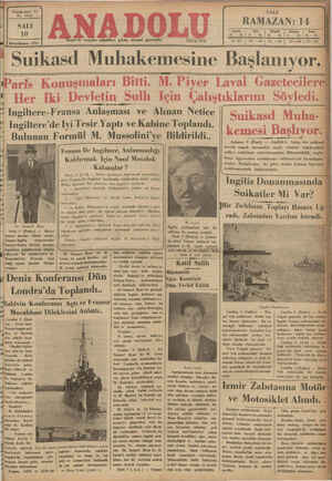  —— > Yirmibeşinel Yıl No. 6394 SALI 10 Birineikânun 1935 İzmir'de hergün sabahları çıkar, siyasal gazetedir. rgü. Paris, 9