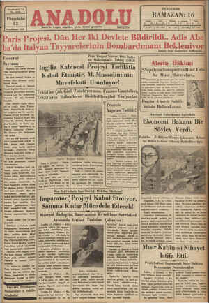 Anadolu Gazetesi 12 Aralık 1935 kapağı