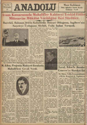  5. BARŞTAŞN A ? Yirmi beşinci yıl | No. 6396 | Perşembe 12 Birincikâaan 1936 Başvekil, Bulunan Şeklin Kabulünün Ihtiyari...