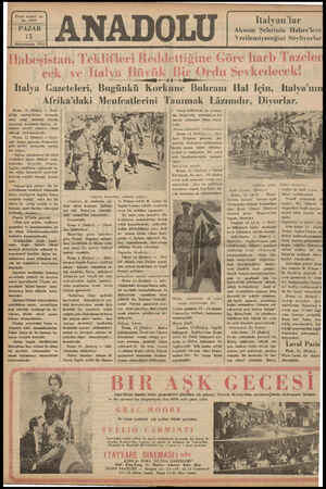  Yirmi beşinci yıl No. 6399 Birlacikânun 1936 Italy ——eatttüllğ -— >-4 4 -e Çü — Gazeteleri, Bugünkü Korkunc Buhranı Hal İçin,