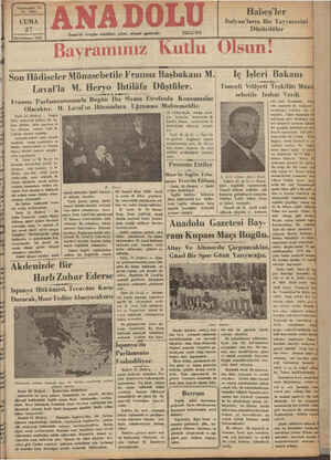    EEE Ki SAFA Yirmibeşinei Yıl No. 6409 ————— Birincikânun 1935 İzmir'de hergün sabahları çıkar, siyasal gazeledir. Telef on: