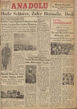 Anadolu Gazetesi 31 Aralık 1935 kapağı