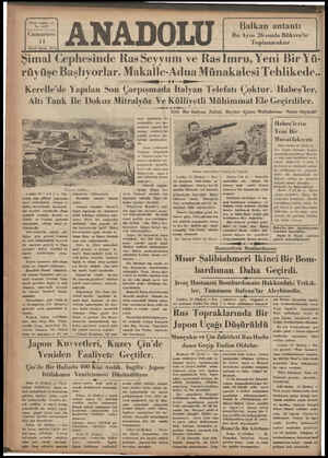  Yirmi beşlaci yıl No, 6420 Cumartesi 11 İkinci kânun 1936 Balkan antantı Bu Ayın 26 sında Bükreş'te Toplanacaktır Simal...