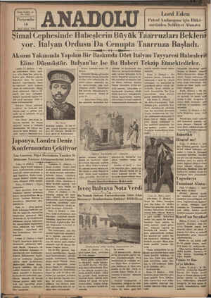  | ş Yirmi beşinci yıl No. 6424 Perşembe 16 kinci kânun 1936 Aksum Yakınında Yapılan Bir Baskında Dört Italyan Tayyaresi...