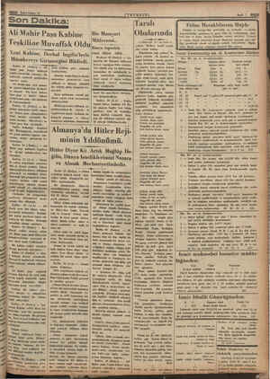    İkibci kânun 31 SonDakika: — Ali Mahir Paşa Kabine 'p_ Teşkilinae Muvaffak Oldu Yeni Kabine, Derhal Ingiliz'lerle...