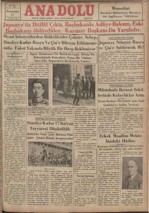     Perşembe Si ŞUBAT 1936 NEZELELETMİÖZTELEZELE Siyasi Şahzsıy etlerden Şimdiye Kadar Rusya Ve Çin'e Hücum Edilmeme- JJaponya