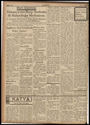  -— Son Dakika: SRE LNST Almanva’nın Harp Aretesin- de Bulundugu Söyleniyor. G, Göring'in, Bu Sebepten Dolayı Iptidat...