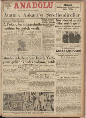    Yirmibeşinci yıl No. 6634 Çarşamba 10 Haziran 1936 Atatürk Ankara'yı Şereflendirdiler !ş İzanun u, Turkıye Hergüu sabahları