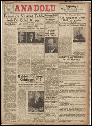    ” Yirmibeşinci yıl No. 6643 Cumartesi 20 Haziran 1936 Hergün sabahları çıkar, siyasal gazetedir. , Fransa'da Vaziyet Tehli-