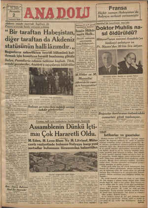    Perşembe 2 Temmuz 1936 Akdeniz misakı üzerinde İngiltere ile Hergün sabahları çıkar, siyasal gazetedir. îranıc_ı_g_raımda