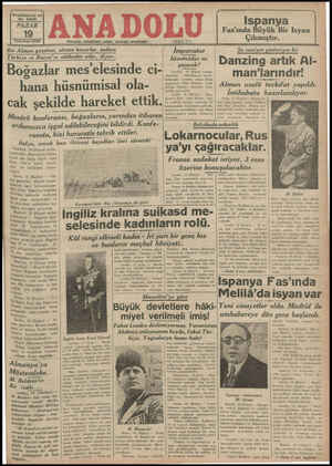    Yirmibeşinci yıl No. 6668 PAZAR 19 Temmuz 1936 Hergün sabahları çıkar, siyasal gazetedir. İ ——— Bir.Alman gazetesi, alınan