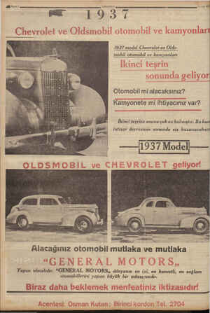  23 /10/ 936 MÖ 5:1 aa LA L T T AAA aai 3 $ SADOLU # ao 7 1937 model Chevrolet ve Olds- mobil otomobil ve kam:yonlar! Otomobil