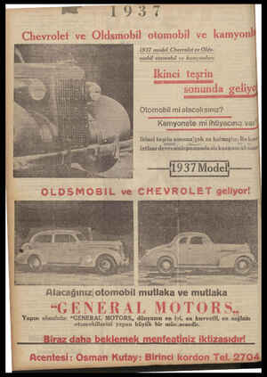  B Foi 1937 model Chevrolet ve | Olds- mobil otomobil ve kamyonları )tomobil mi alacaksınız? Kamyonete mi ihtiyacınız var?...