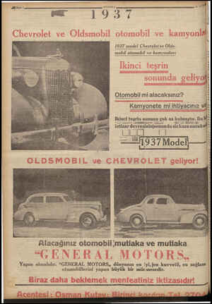 ANADOLU DS 1937 model Chevrolet ve Olds- mobil otomobil ve kamyonları Otomobil mi alacaksınız? Kamyonete mi ihtiyacınız vi