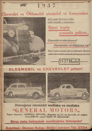    BAA KA AA G ÜN GGG KGG AÇA SAA SGA GAĞ İK Ü 05117936 ANADOLU Sayfa 8 Hik 1057 1937 model Chevrolet ve Olds- mobil otomobil