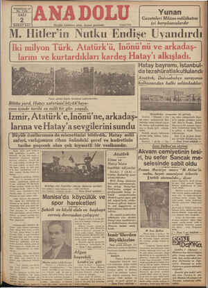 M. THitlerin Nuütkü Endişe Uyandırdı. da tezahüratlakutlulandı | Atatürk, Dolmabahçe sarayının İ balkonundan halkı selâmladılar. * tay bayramı, Istanbul- l - ba ' | | | 