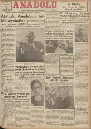    Yirmi altıncı yıl No. 7218 Haziran 937 ——— İstanbul, 3 (Hususi) — | v Büyük Şef Atatürkün, mem- leket dahilinde bir tetkik