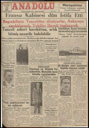  Yirmi altıncı yıl No. 7233 Salı 22 Haziran 937 Hergün sabahları çıkar, siyasal gazetedir. Telefon; 777ü Mareşalımız ”» Yunan