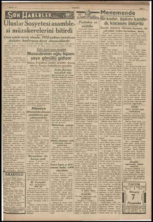  AM HUREE —a —— — ANADOLU Uluslar Sosyetesi asamble si müzakerelerini bitirdi Çinin talebi terviç olundu. 1922 paktını...